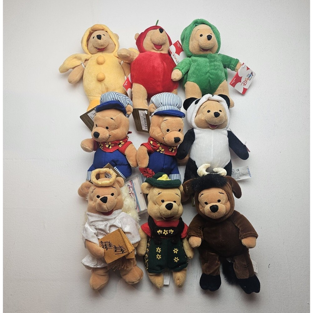 Disney Store Winnie the Pooh Bean Bag Plush Lot of 9 w/ Tags, Small